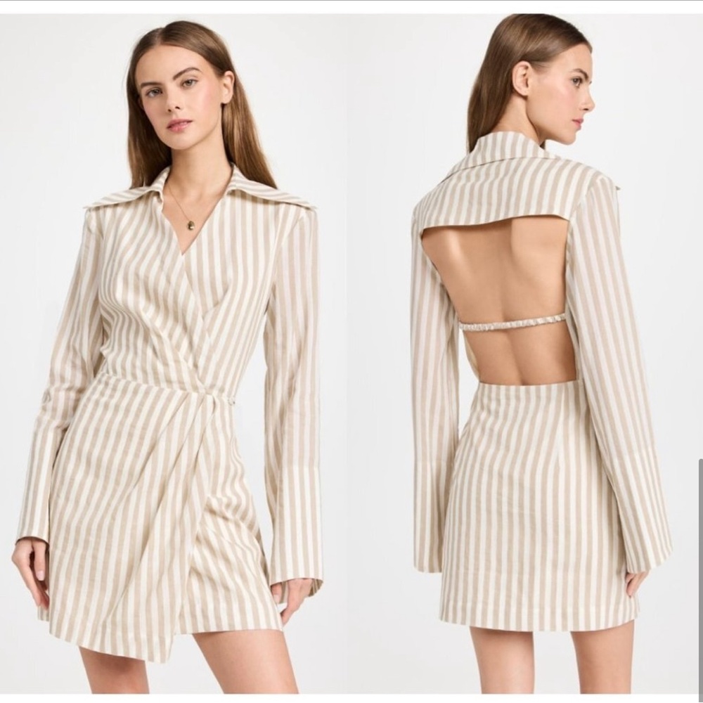 NANUSHKA Esma Stripe Cotton & Linen Blend Shirtdress in Beige Size Small